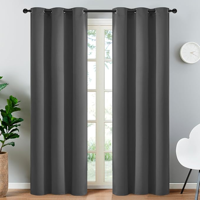 Yakamok Blackout Curtains 38x84 inch Charcoal Grey Thermal Drapes-Bedroom | 2 by Yakamok