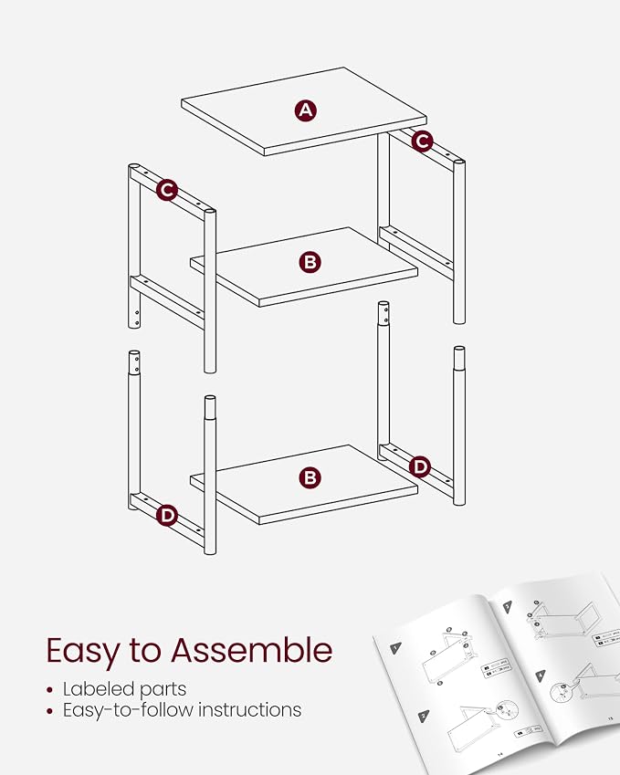 VASAGLE Side Table, Small End Table, Tall Nightstand, Steel Frame | - Image 8