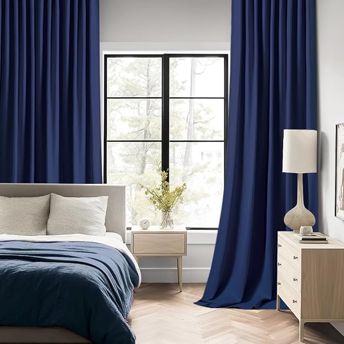 MIULEE Navy Blue Back Tab Blackout Curtains 52x90 Inch Long 2 Panels Set | Rod - Image 2