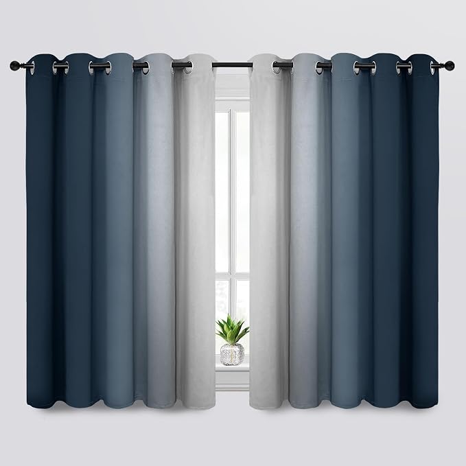 SimpleHome Ombre Navy Blue to Grey White Curtains by SimpleHome