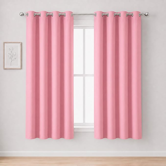 Pink Blackout Curtains 66 x 63 Inch Length/Set of 2 Curtain Panels/Thermal by Lemomo