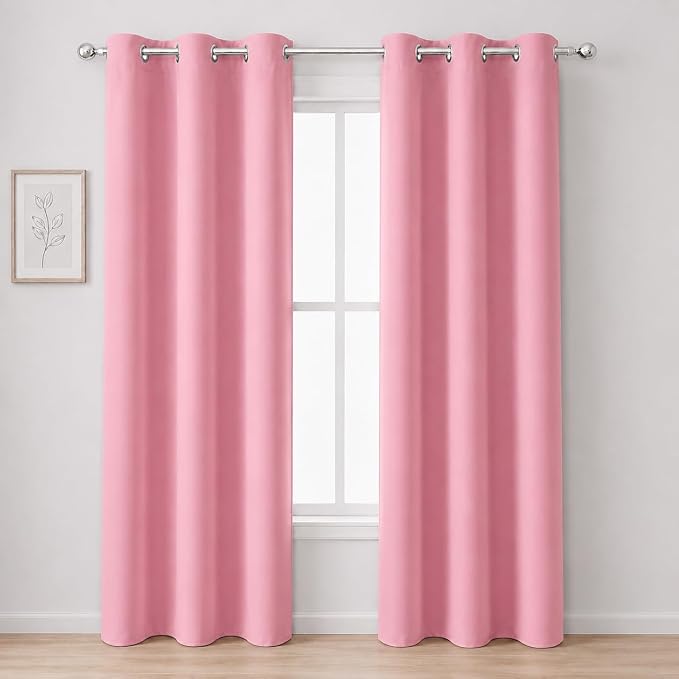 Pink Thermal Blackout Curtains/38 x 84 Inch/Set of 2 Panels Room Darkening by Lemomo
