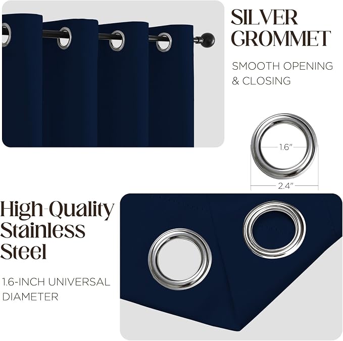 CUCRAF Navy Blue Blackout Curtains 90 inch Length 2 Panels Set, Room Darkening - Image 2