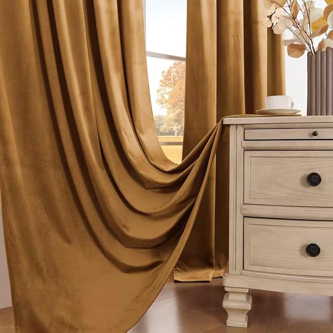 Timeper Gold Brown Velvet Curtain W104 x L96 inches 1 Panel, Thermal Insulated - Image 6