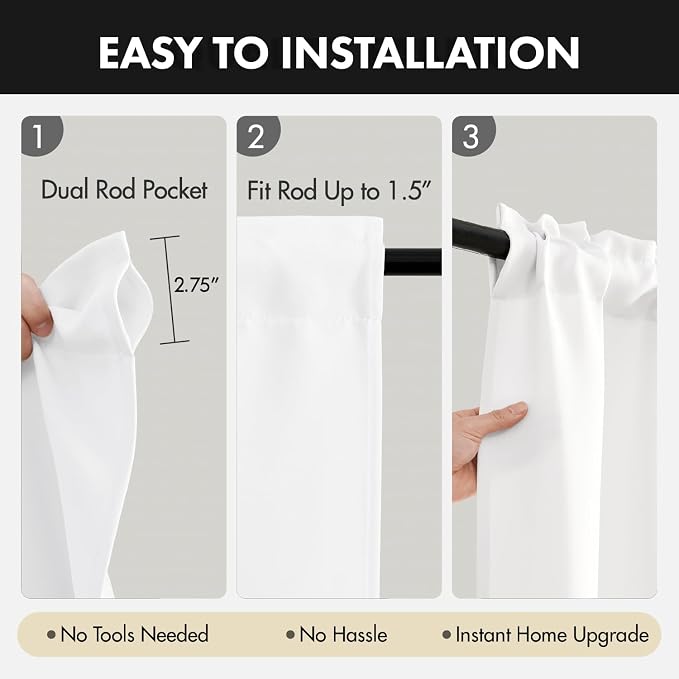 MIULEE 84 Inch Length Pure White Blackout Bedroom Curtains Set of 4 | Thermal - Image 6