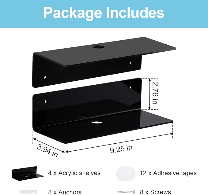 9 Inch Acrylic Floating Shelf No Drill Adhesive Wall Shelf Set of 4 - Image 3