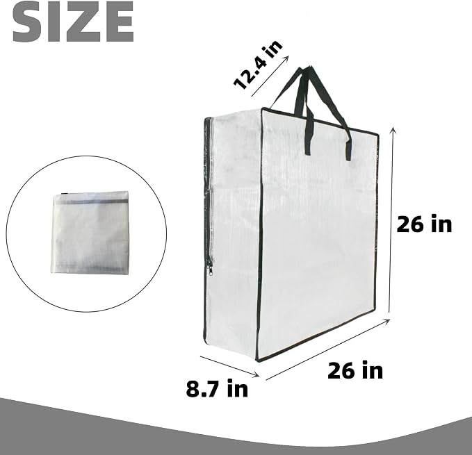 3 Pack Clear Storage Bags with Zipper and Handles, Blanket Bags - Image 2