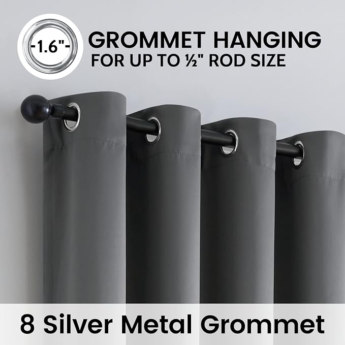 SimpleHome Grey 100% Blackout Curtains Room Darkening Living Room 84 Inch | - Image 6