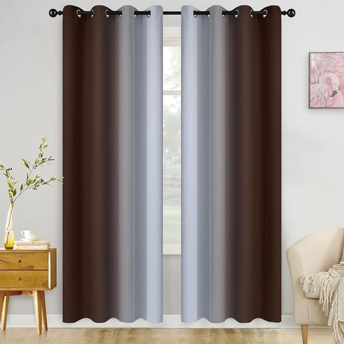 COSVIYA Curtains & Drapes Grommet Ombre Brown Curtains W52 x L96 Inch | by COSVIYA
