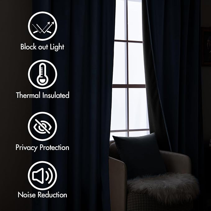 MIULEE Navy Blue Velvet Pinch Pleat Blackout Curtains W52 X L84 Inches | 2 - Image 5