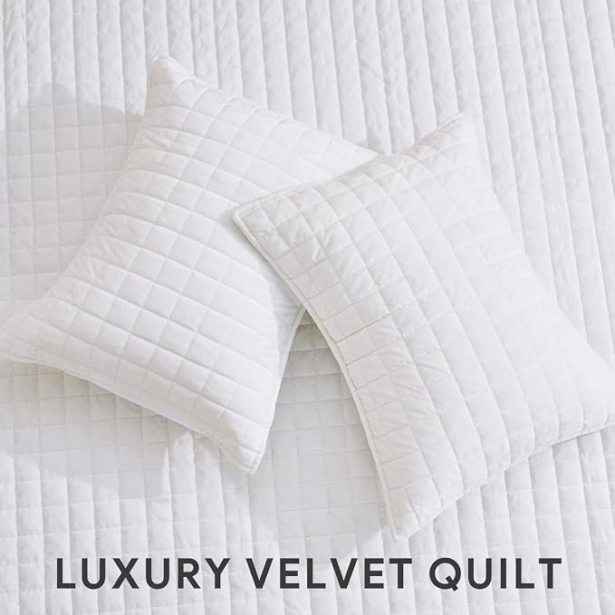 RECYCO Velvet Quilt Set, Oversized California King 118"x106", Bright White | - Image 4