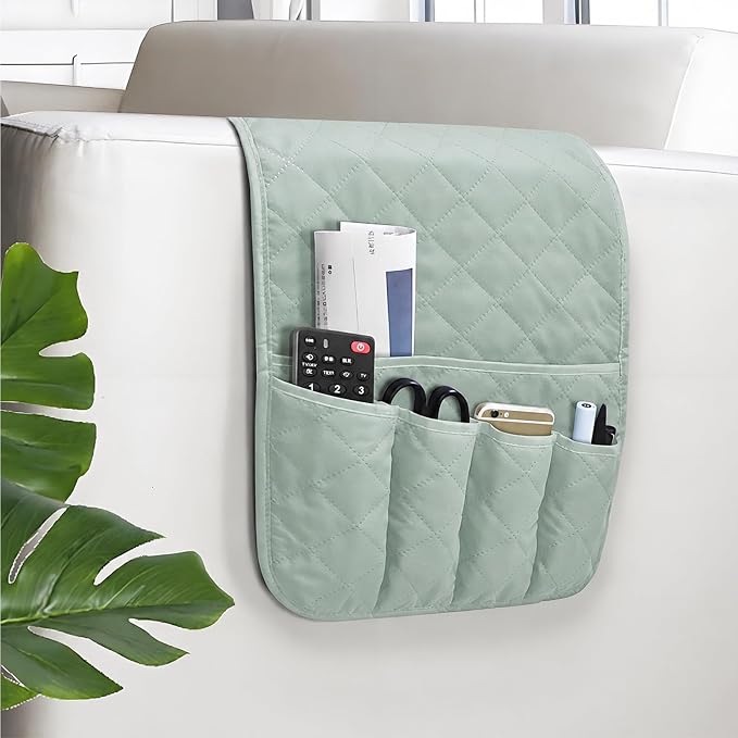 Armchair Caddy for Recliner, Non Slip Sofa Arm Organizer, Sage Green | 5-Pocket by AUVCAS