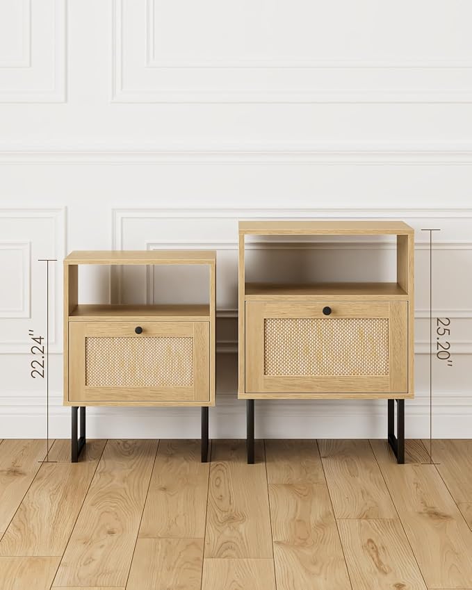 Masupu Extra Large Rattan Nightstand, Modern Boho Farmhouse Wood Bedside Table - Image 6