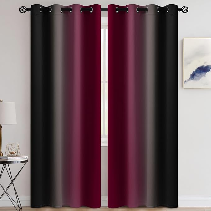 COSVIYA Curtains & Drapes Burgundy Red and Black Curtains W52 x L84 Inch | - Image 3