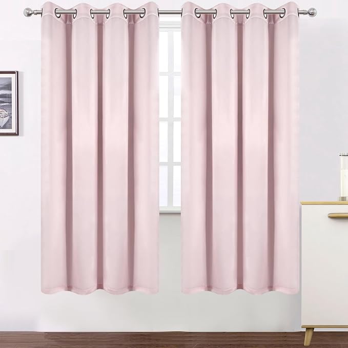 100% Blackout Curtains 52 x 72 Inches Long Thermal Insulated Baby Pink Curtains - Image 2