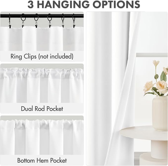MIULEE 4 Panel Set Short Bedroom Blackout Curtains 54 Inch Long Pure White | - Image 2