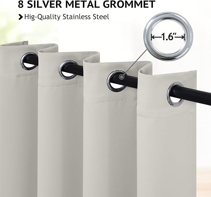 COSVIYA Grommet Room Darkening Beige Curtains 63 inch Length - Image 2