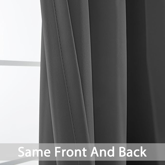 Yakamok Blackout Curtains 38x90 inch Charcoal Grey Thermal Drapes-Bedroom | 2 - Image 4