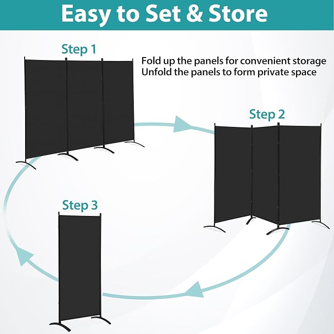 ZENY Room Divider, 3 Panel Folding Privacy Screens, Freestanding Room Divider - Image 4