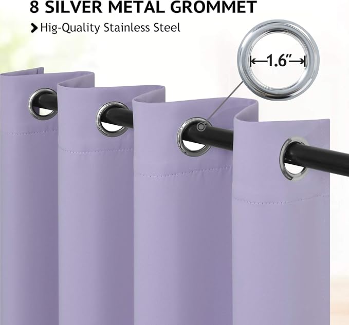 COSVIYA Grommet Room Darkening Lilac Curtains 63 inch Length - Image 2