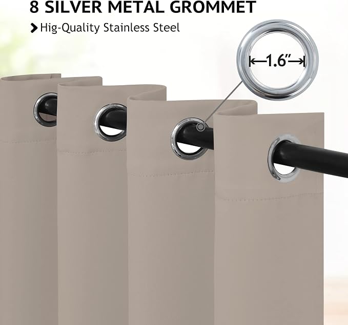 COSVIYA Grommet Room Darkening Natural Curtains 90 inch Long - Image 2