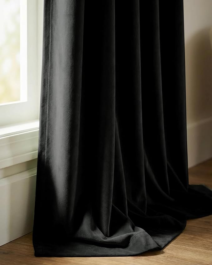 Black Blackout Velvet Curtains 108 inches - Image 9