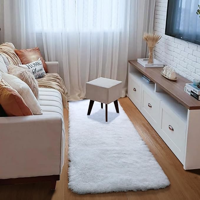 White Runner Rugs for Bedroom Living Room, Luxury Bedside Fluffy Area Rug 2x6 - Image 5