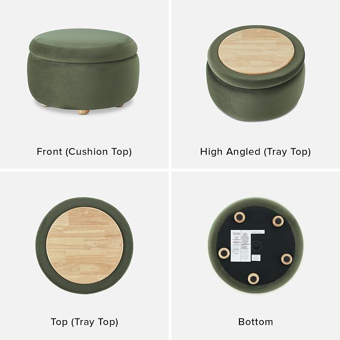 mopio Luna Round Ottoman with Storage and Tray, Round Coffee Table with Storage - Image 8