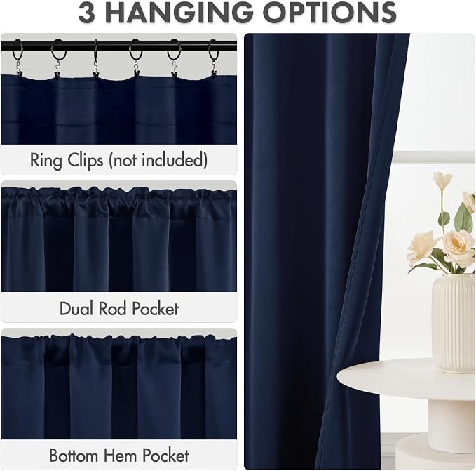 MIULEE 4 Panels Set Navy Blue Blackout Curtains 63 Inch Length Bedroom | - Image 3