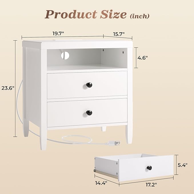 Huuger White Nightstand Set of 2, Night Stand - Image 2