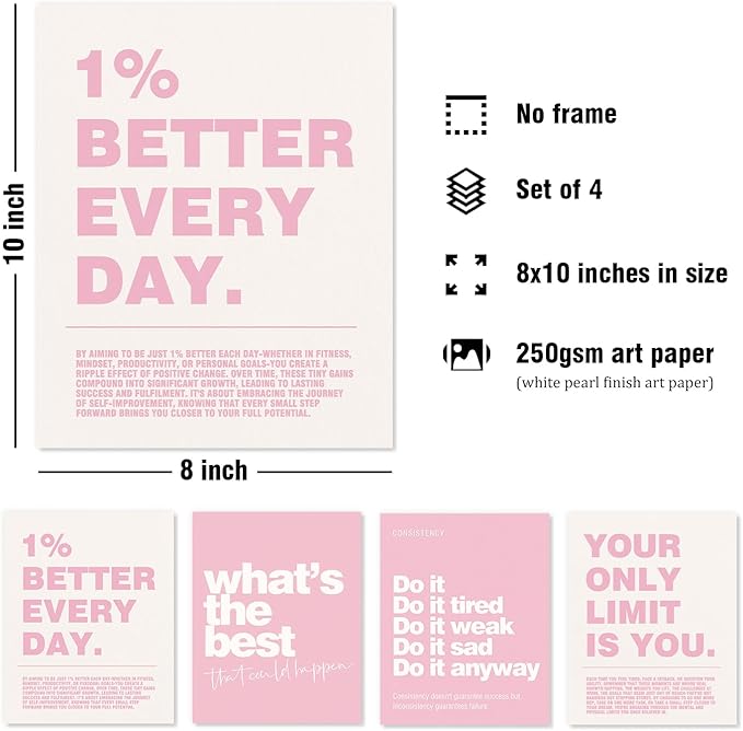 DSHFG Pink Motivational Inspirational Office Wall Art Decor Prints 4Pcs | Pink - Image 2