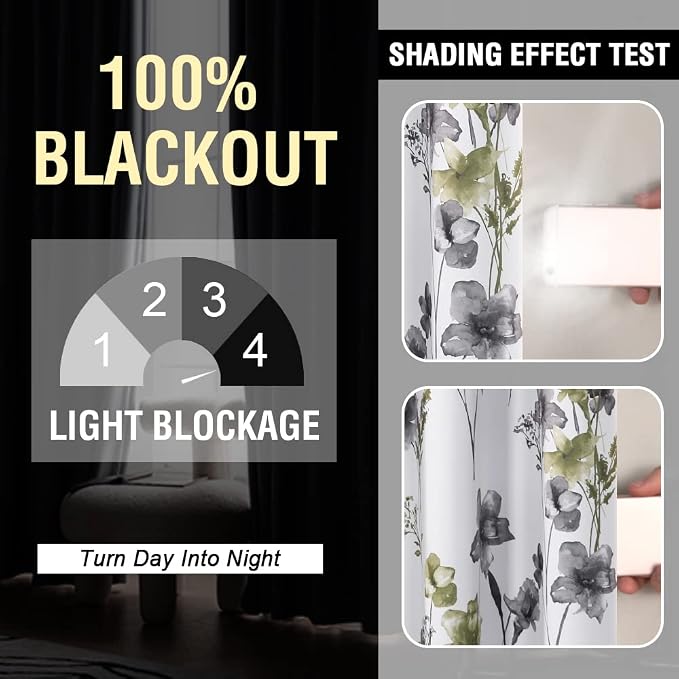 H.VERSAILTEX 100% Blackout Curtains 63 inch Length 2 Panels Set Cattleya Floral - Image 2