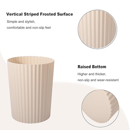 Small Bathroom Trash Can Plastic Wastebasket Garbage Can Beige 2 Pack | Sturdy - Image 4