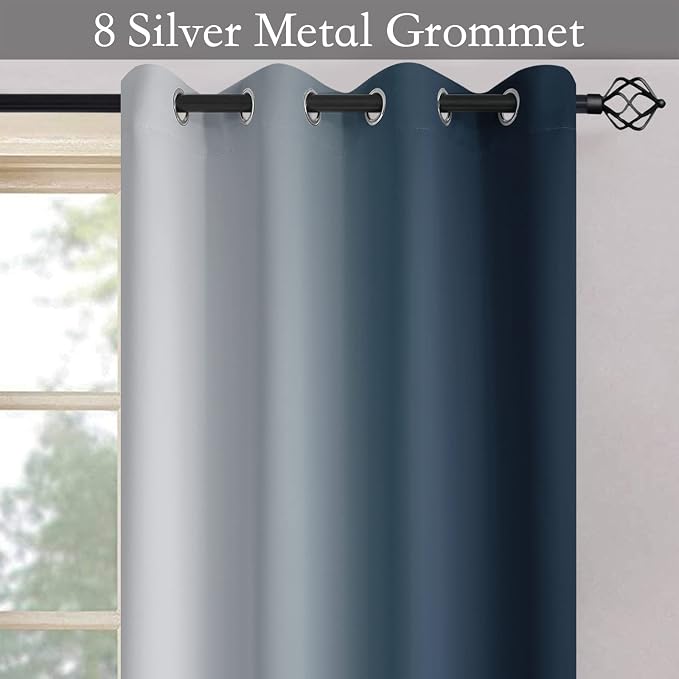 SimpleHome Ombre Curtains Navy Blue to Grey White - Image 5