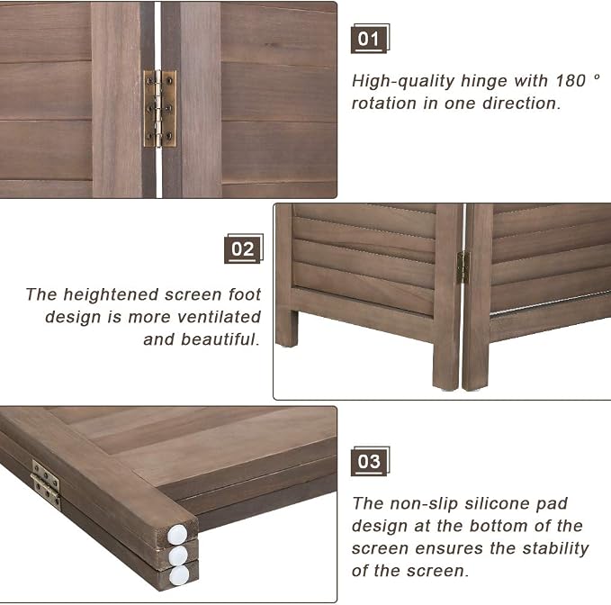 3 Panel Wood Room Divider 4.3 Ft Tall Privacy Wall Divider 67.7" x 16.9" Each - Image 4