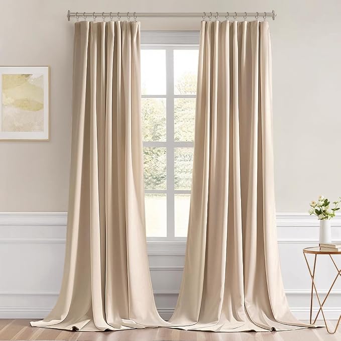 MIULEE Beige Back Tab Blackout Curtains 52x102 Inch Long 2 Panels Set | Rod - Image 9