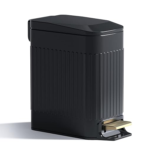 Small Bathroom Trash Can with Lid Soft Close-6L/1.6 Gal Slim Step Garbage by WelcometoCEROELDA