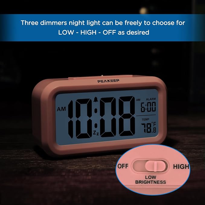 Peakeep Night Light Digital Alarm Clock Battery Operated Indoor Temperature | - Image 2
