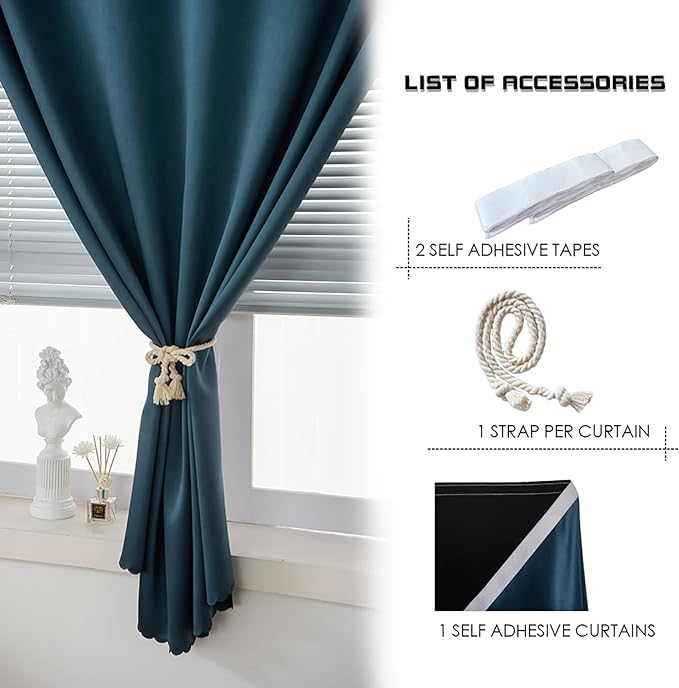 AJAZZ 100% Blackout Shades Window Cover Self Adhesive Curtains Sticky Curtain - Image 2