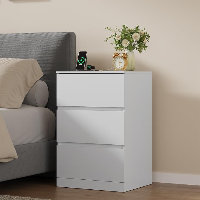 Nightstand with Charging Station and Hidden Drawer, Modern Night Stand - Image 9