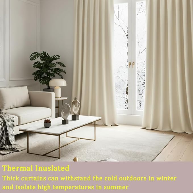 Timeper Cream Beige Velvet Curtains 84 inches 2 Panels, Luxury Curtains - Image 3