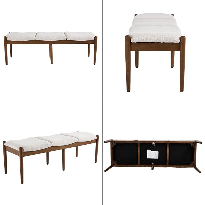 Modern Bedroom Ottoman Bench, Boucle Beige End of Bed Bench Entryway Bench - Image 4