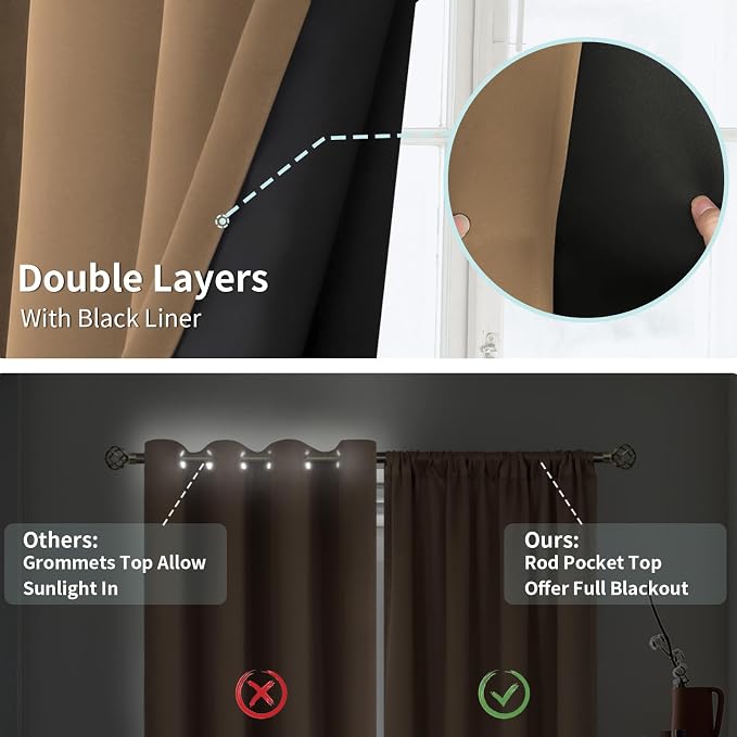 BGment Taupe Blackout Curtains for Living Room 108 Inch Length 2 Panels | - Image 7