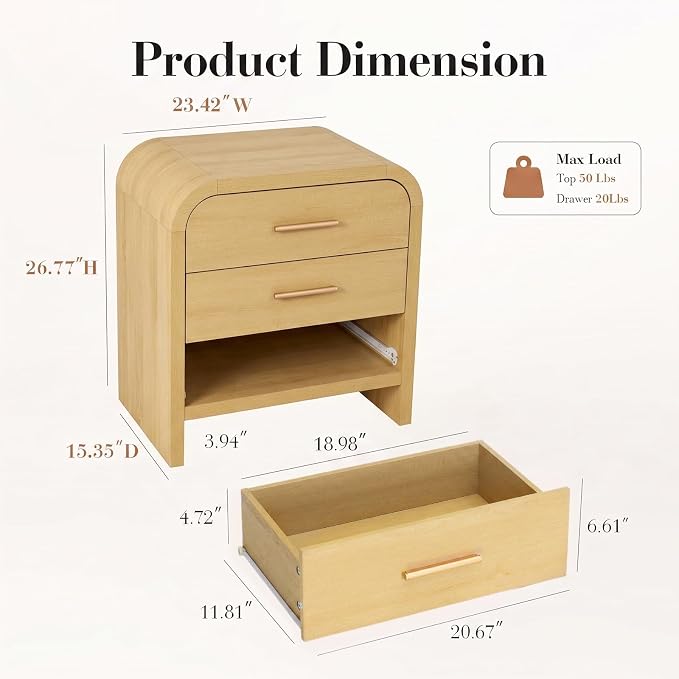 Night Stand Set of 2 3-Drawer Nightstand 26.7" H Metal Handle Modern Sturdy - Image 2