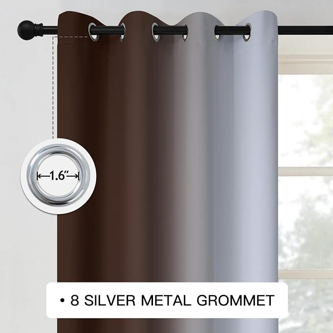 COSVIYA Curtains & Drapes Grommet Ombre Brown Curtains W52 x L96 Inch | - Image 3