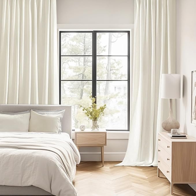 MIULEE Cream Back Tab Blackout Curtains 52x63 Inches Long 2 Panels Set | Rod - Image 2
