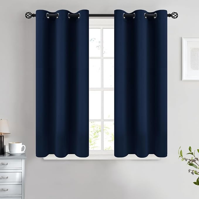 COSVIYA Grommet Room Darkening Navy Blue Curtains 45 inch Long by COSVIYA