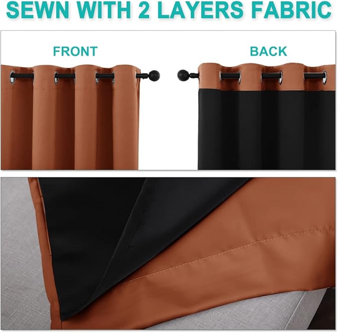 NICETOWN Burnt Orange Blackout Curtains 80 inches Long, Full Light Blocking - Image 5