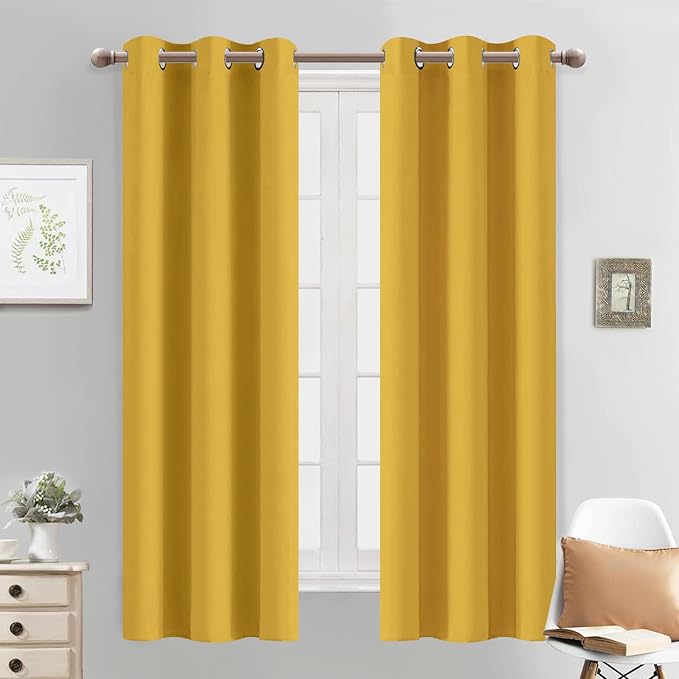 Yakamok Blackout Curtains 38x63 inch Mustard Yellow Thermal Drapes-Bedroom | 2 by Yakamok
