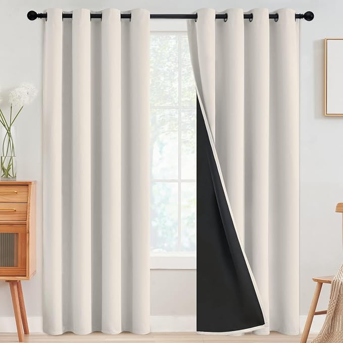 SimpleHome Cream 100% Blackout Curtains Room Darkening Living Room 96 Inch | by SimpleHome